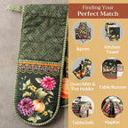 Maison d' Hermine Double Oven Mitts 100% Cotton 7"x35" Double Oven Mitt Heat Resistant BBQ Cooking Gloves with Loop, Baking, Grilling, Home, Kitchen, Handling Hot Pans (Pumpkin Garden - Dark Green)