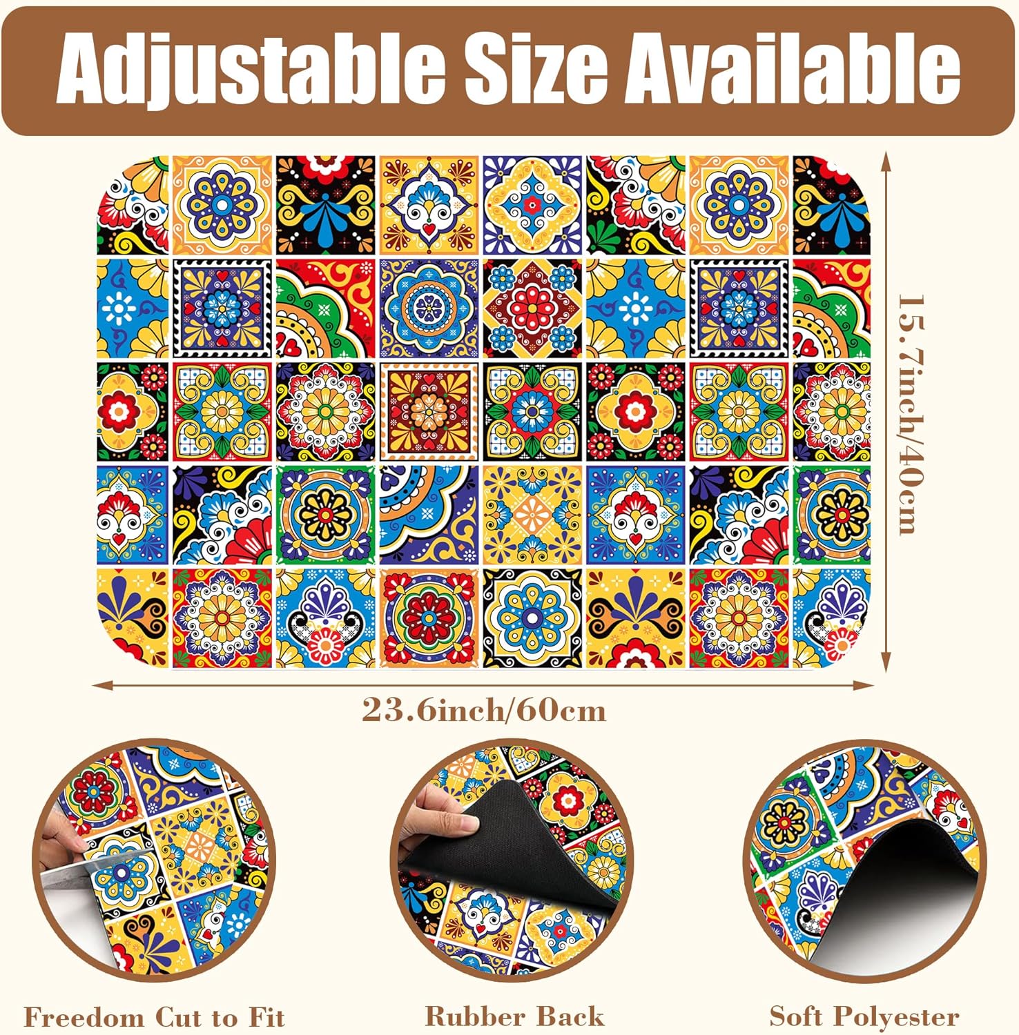 Talavera Mexican Tiles Dish Drying Mat for Kitchen Counter Bar Mat Hide Stain Absorbent Rubber Backed Coffee Mat Maker Espresso Machine Bar Accessories 15.7 x 23.6 Inch