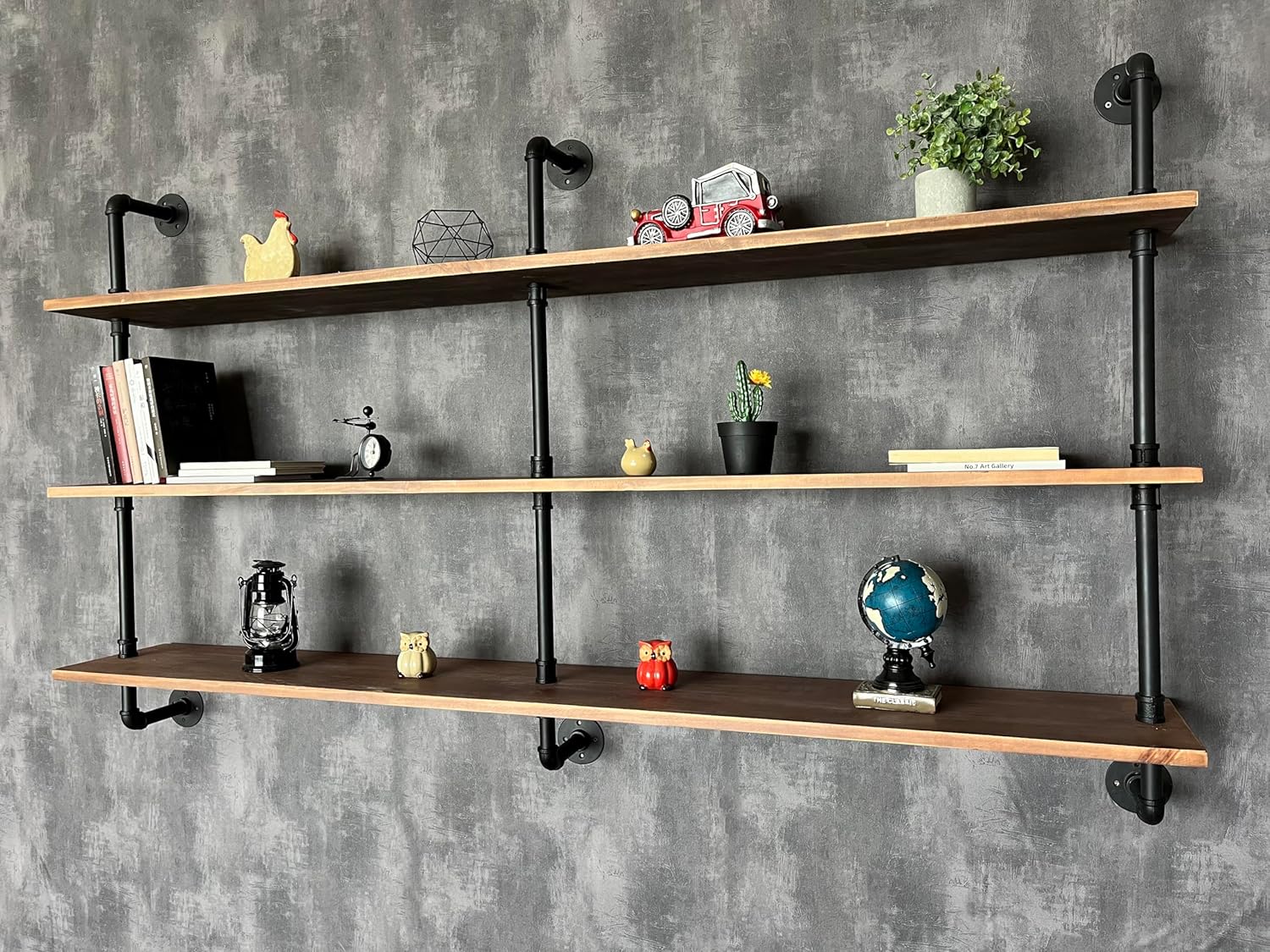 Floating Shelves 70 inch Wall Bookshelf Industrial Pipe Shelving Shelves Real Wood Planks Rustic Wall Shelves Hanging Bookshelves Farmhouse Kitchen Bar Shelving