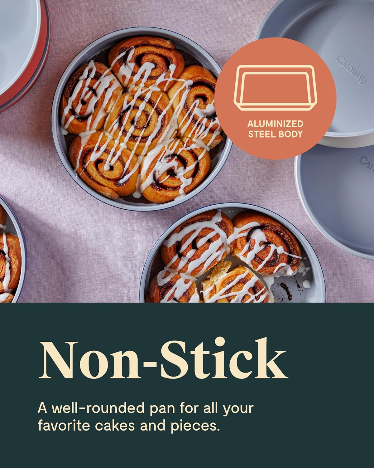 Caraway Non-Stick Ceramic 9” Circle Pans - Naturally Slick Ceramic Coating - Non-Toxic, PTFE & PFOA Free - Perfect for Birthday Cakes, Tartes, & More - Gray