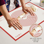 28 * 20 inches Red, Non-Slip Silicone Baking Sheets - Baking Mat with 0.7mm Thickness - Non-Stick Pastry & Cookie Mat for Kitchen Counter for Rolling Out Dough with Measurements.