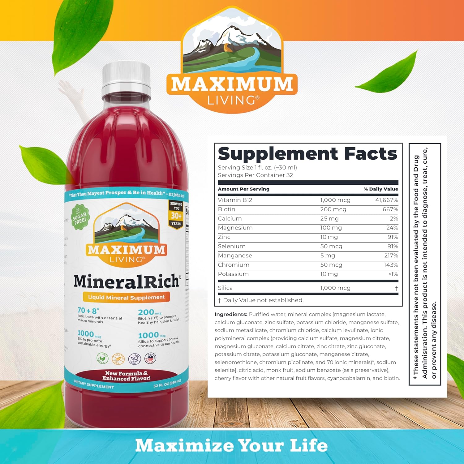Maximum Living MineralRich Minerals Supplement - 32 oz (32 oz (Pack of 1), MineralRich)