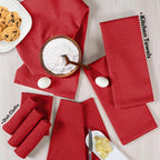 Native Fab 8 Piece Kitchen Towel & Dish Cloth Set - 100% Cotton, Soft, Absorbent, Quick Drying & Durable Cloths for Cleaning, Cooking - Machine Washable, Perfect for Home, Bars & Everyday Use - Red