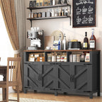 Buffet Sideboard with Storage Farmhouse with 4 Doors, 55'' Large Kitchen Storage Cabinet Wood Coffee Bar Cabinet Buffet Table with Shelves for Kitchen, Dining Room, Entryway (Black, 55 in)