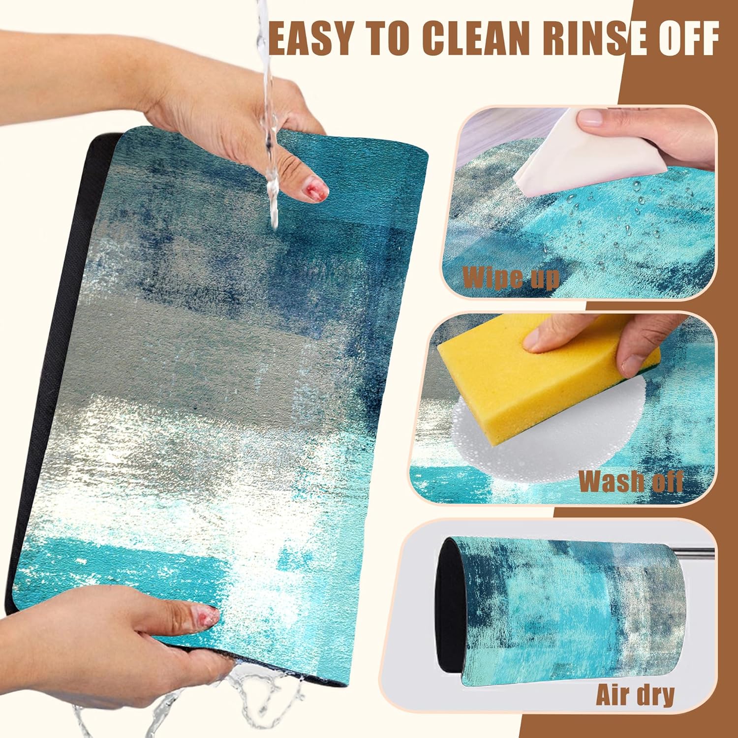 Teal and Grey Abstract Art Dish Drying Mat for Kitchen Counter Hide Stain Absorbent Coffee Mat Rubber Backed Drying Rack Pad Espresso Machine Coffee Bar Accessories 15.7 x 23.6 Inch