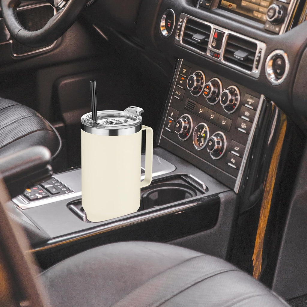 HASLE OUTFITTERS 40 oz Stainless Steel Tumbler with Handle, Vacuum Insulated Tumblers Bulk, Reusable Double Wall Travel Coffee Mug, Durable Powder Coated Water Bottle(Beige, 4)