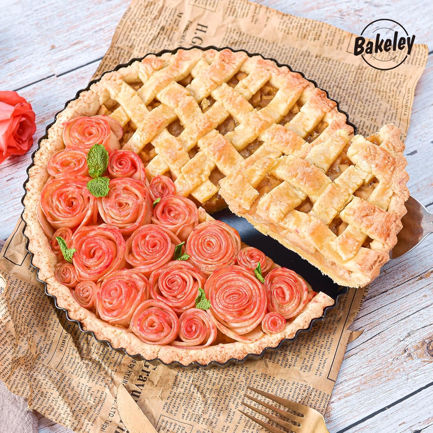 10-Inch Round Tart Pan with Loose Removable Bottom, Non-Stick Carbon Steel Quiche Pan for Oven Baking (Black)