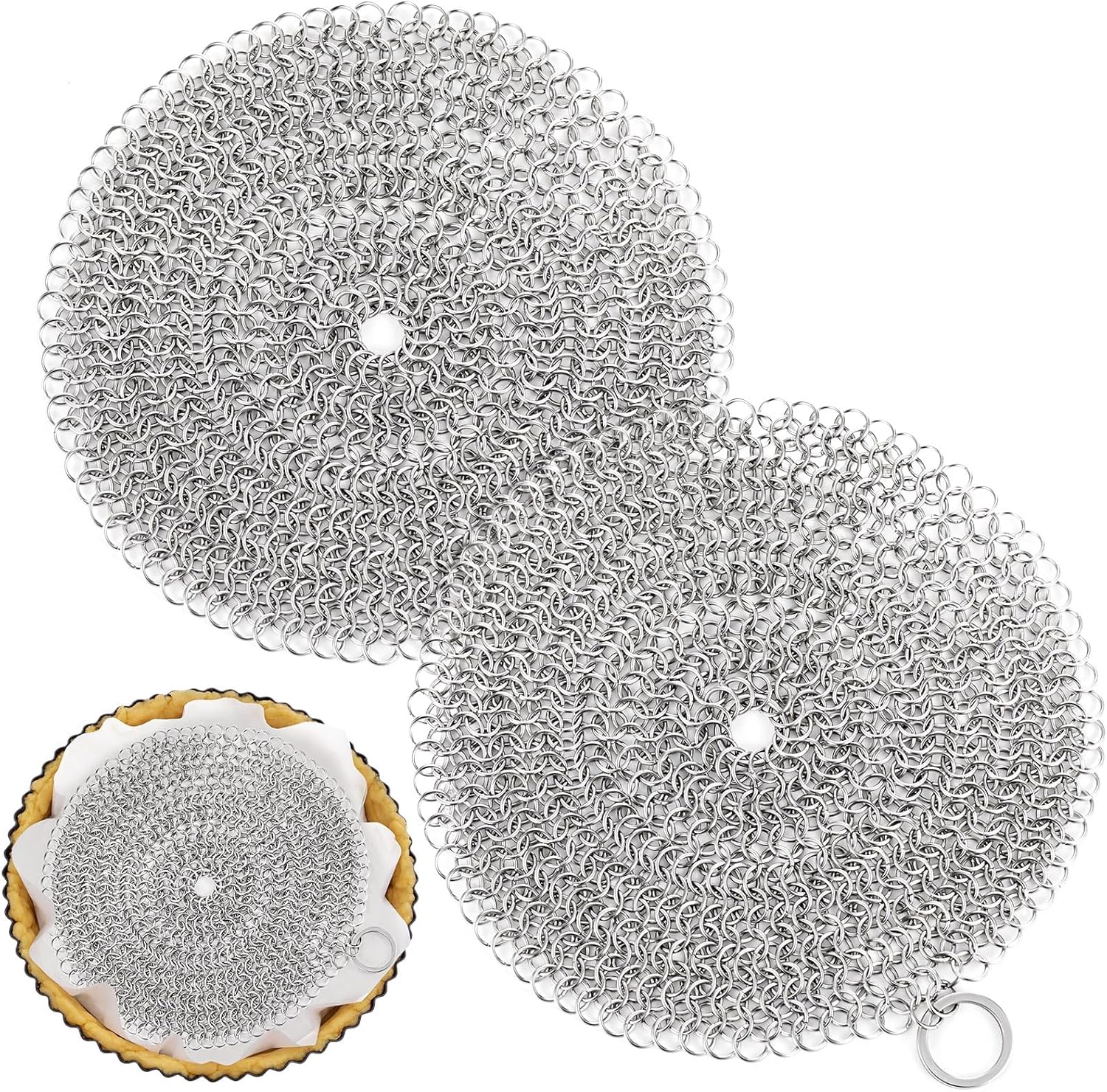 Patelai 2 Pcs Stainless Steel Pie Weights for Baking Universal Fit Pie Weight for 7-10 Inch Pies Round Metal Pies Weights Chain Dishwasher Safe Durable Blind Baking Dough Cooking Pastry (8 Inch)