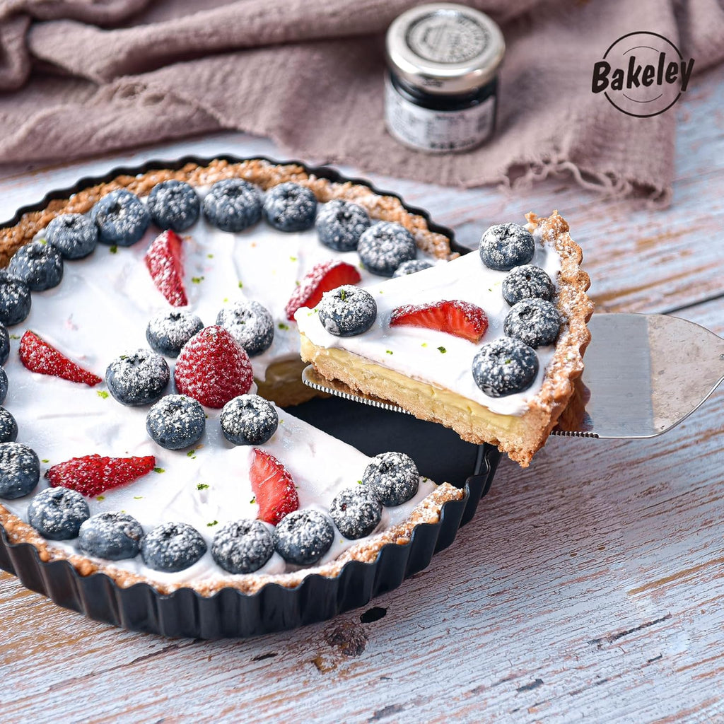 8-Inch Non-Stick Round Tart Pan with Removable Loose Bottom, Quiche Pan for Oven Baking (Black)