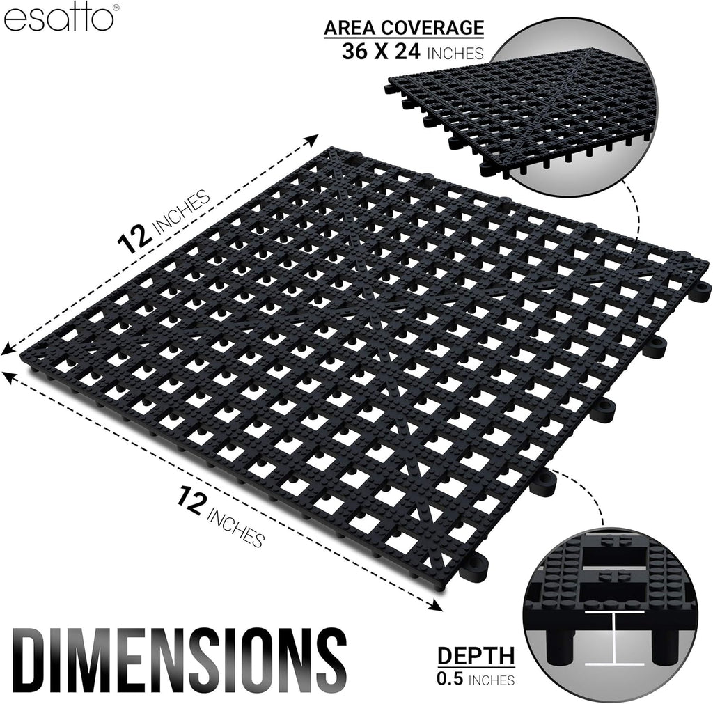 Esatto 6 Pack Interlocking Shelf Mats 12″, Black – for Spills, Clean Bars, Stain Protection, and an Anti-Slip Surface