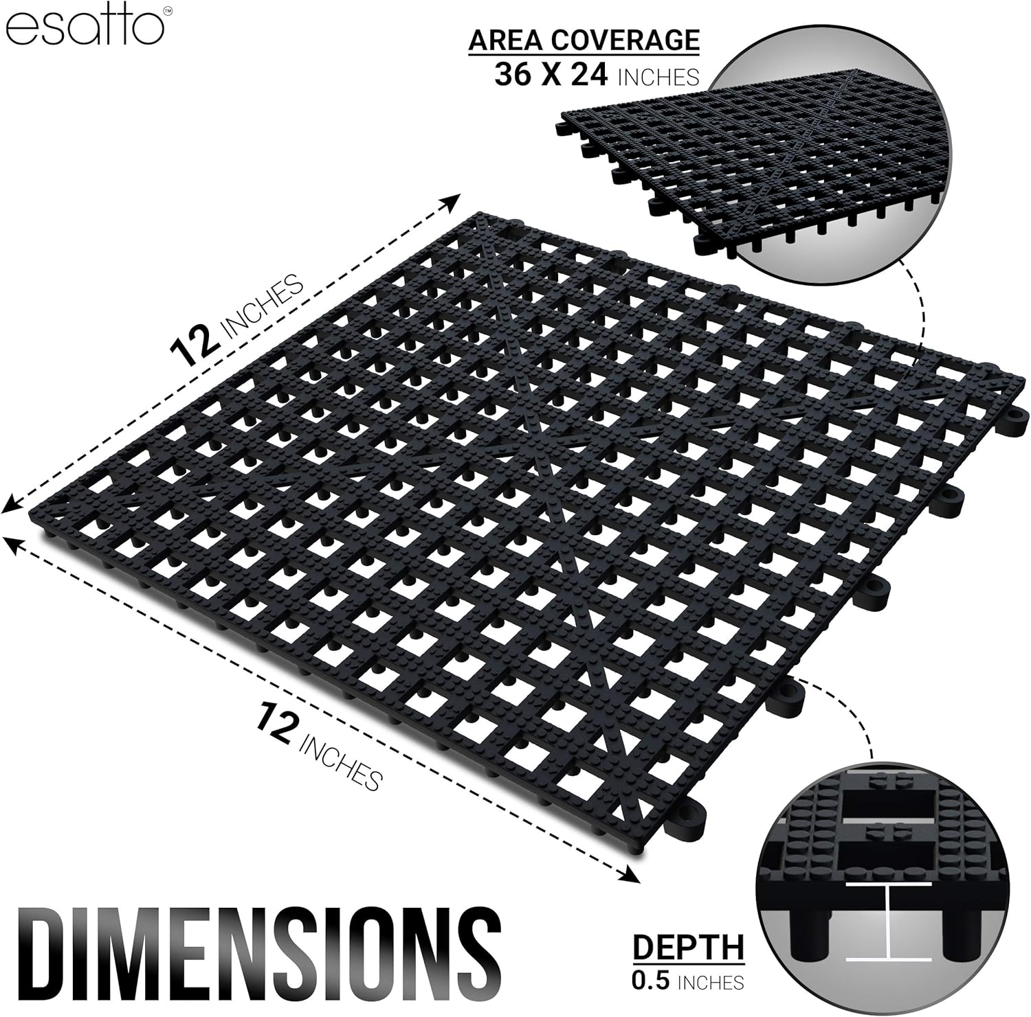 Esatto 6 Pack Interlocking Shelf Mats 12″, Black – for Spills, Clean Bars, Stain Protection, and an Anti-Slip Surface