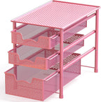 Simple Houseware Stackable 3 Tier Sliding Basket Organizer Drawer, Pink