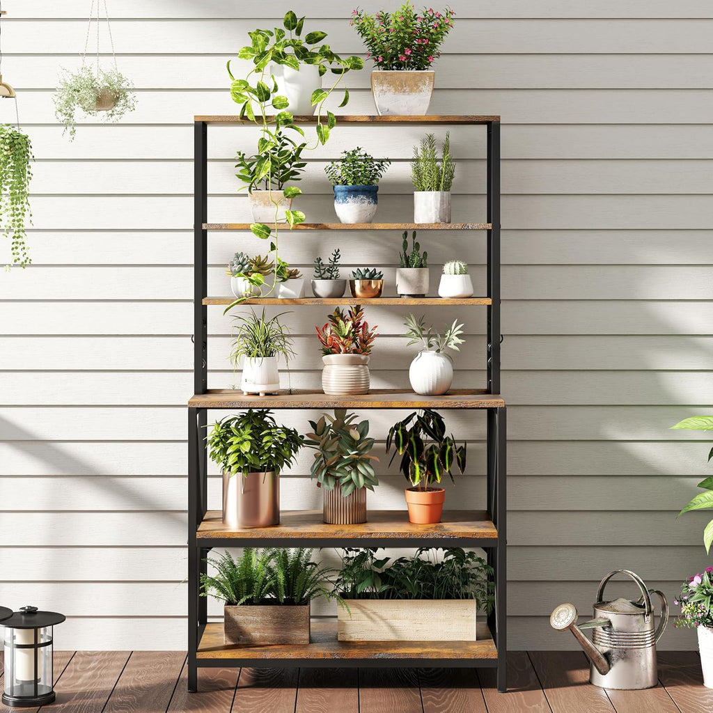 Yaheetech 6-Tier Kitchen Bakers Rack, 31.5 Inch Coffee Bar Table, Farmhouse Microwave Oven Stand Cabinet for Small Spaces, Corner Organizer Storage Shelf for Spices and Pots Rustic Brown