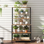 Yaheetech 6-Tier Kitchen Bakers Rack, 31.5 Inch Coffee Bar Table, Farmhouse Microwave Oven Stand Cabinet for Small Spaces, Corner Organizer Storage Shelf for Spices and Pots Rustic Brown