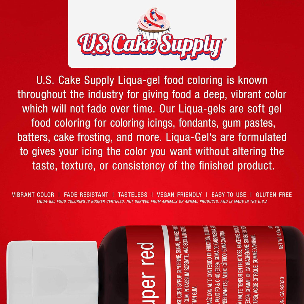 U.S. Cake Supply 12 Color Cake Food Coloring Liqua-Gel Decorating Set - .75 fl. Oz. (20ml) Bottles Primary Colors