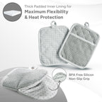 Casa Platino Heat Resistant Oven Mitts & Potholders, 4-Piece – Oven Mitts and Pot Holders Sets for Baking, Grilling & Microwave – Withstands Heat Up to 500°F, Non-Slip, Machine Washable – Grey