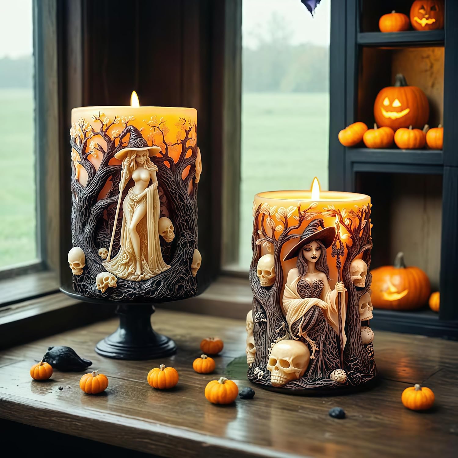 Witch Cylinder Silicone Candle Mold for Candle Making,Pillar Casting Silicone Molds for Resin Casting,Scented Candle, Soap,Silicone Molds for Home Decor,Resin Craft Gifts (B)