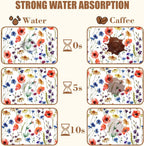 Watercolor Flowers Coffee Mat Daisy Dish Drying Mat for Kitchen Counter Absorbent Hide Stain Rubber Backed Coffee Bar Accessories Fit Under Espresso Machine Dish Drainer 15.7 x 23.6 Inch