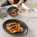 over&back Rim Stoneware Serving Platter - Elegant 1-Piece Oval Serving Platter to Complete Your Kitchen Set - 16" L x 10.8" W Semi-Matte Black