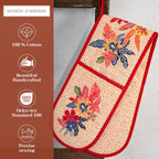 Maison d' Hermine Double Oven Mitts 100% Cotton 7"x35" Double Oven Mitt Heat Resistant BBQ Cooking Gloves with Loop, Baking, Grilling, Home, Kitchen, Handling Hot Pans (Kalahari)