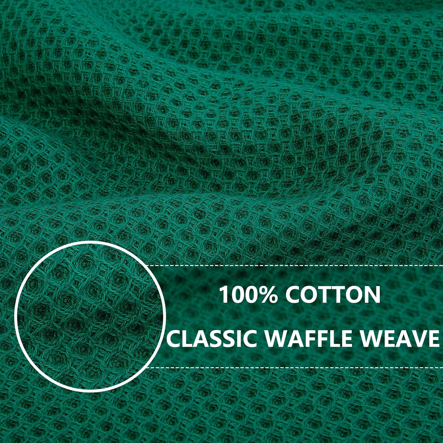 Homaxy 100% Cotton Waffle Weave Kitchen Dish Towels, Ultra Soft Absorbent Quick Drying Cleaning Towel, 13 x 28 Inches, 4-Pack, Dark Green