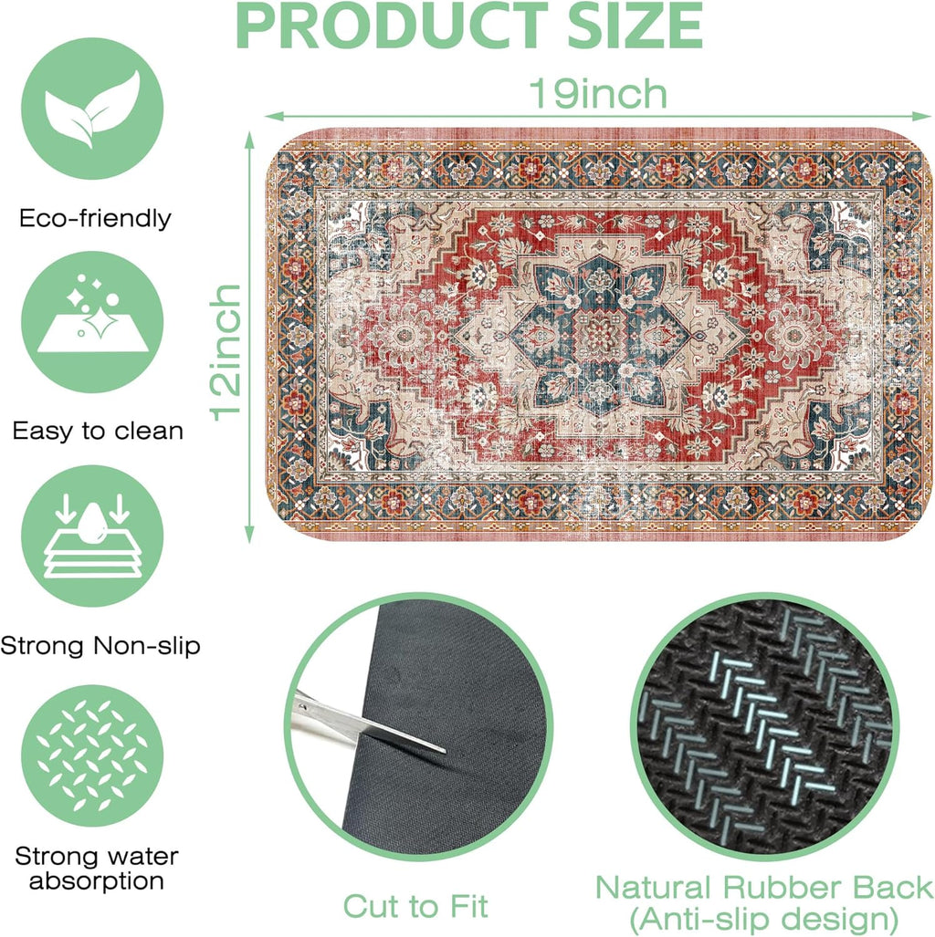 Dish Drying Mat Persian Style Textile Rug Texture Dish Drying Pad,12"X19"Bsorbent Coffee Mat for Sink Dishes or Under Rack Kitchen Counter Accessories Absorbent Hide Stain Drying Mat