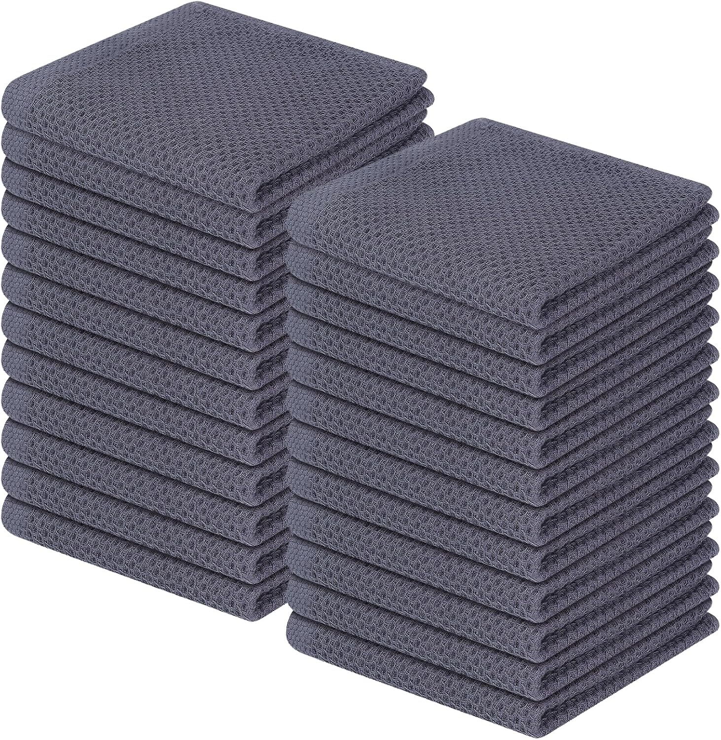 Homaxy 100% Cotton Waffle Weave Kitchen Dish Cloths, Ultra Soft Absorbent Quick Drying Dish Towels, 12 x 12 Inches, 24-Pack, Dark Grey