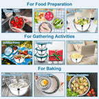 E-far Mixing Bowls with Lids and Graters, Stainless Steel Salad Mixing Bowl with Transparent Lid Set of 3, Metal Nesting Salad Storage for Kitchen Prepping/Serving/Baking, 4.6/2.6/1.5QT - Teal Blue