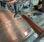 58mm Double Spout Portafilter Compatible with La Marzocco Espresso Machine Stainless Steel Espresso Portafilter with Double Shot Filter Basket Espresso Accessories-Handle Wooden