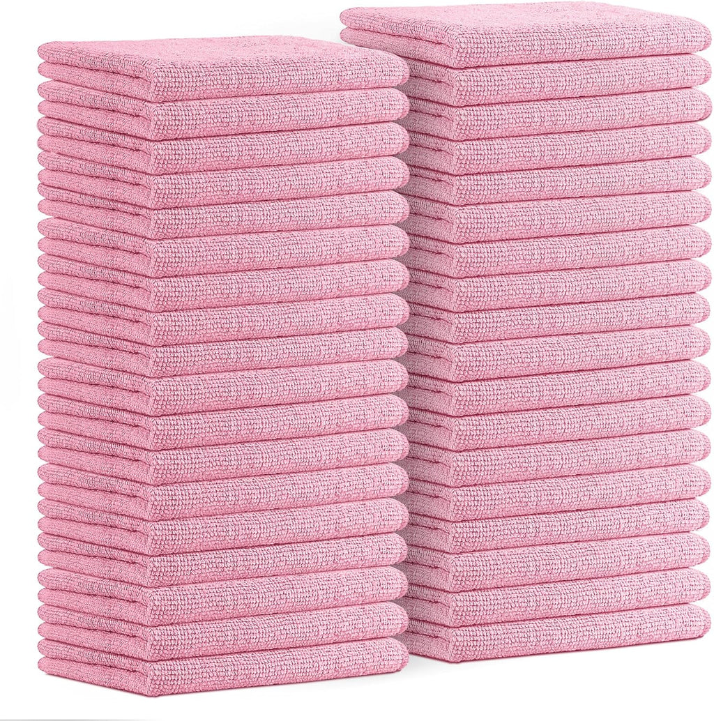 Avalon Towels Microfiber Cleaning Cloths (Value Pack of 36) Size 16" x 16", Highly Absorbent Cleaning Rags, Lint Free Cleaning Towels, Reusable and Washable, Microfiber Towels for Cars (Pink)
