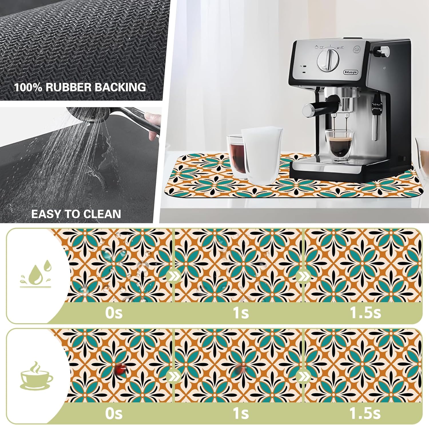 Dish Drying Mat Abstract Floral Kitchen Mat 16"x24" Bsorbent Coffee Maker Mat for Dishes,Utensils Coffee Maker Pots and Pans Easy Clean Dish Slip Resistant Pad