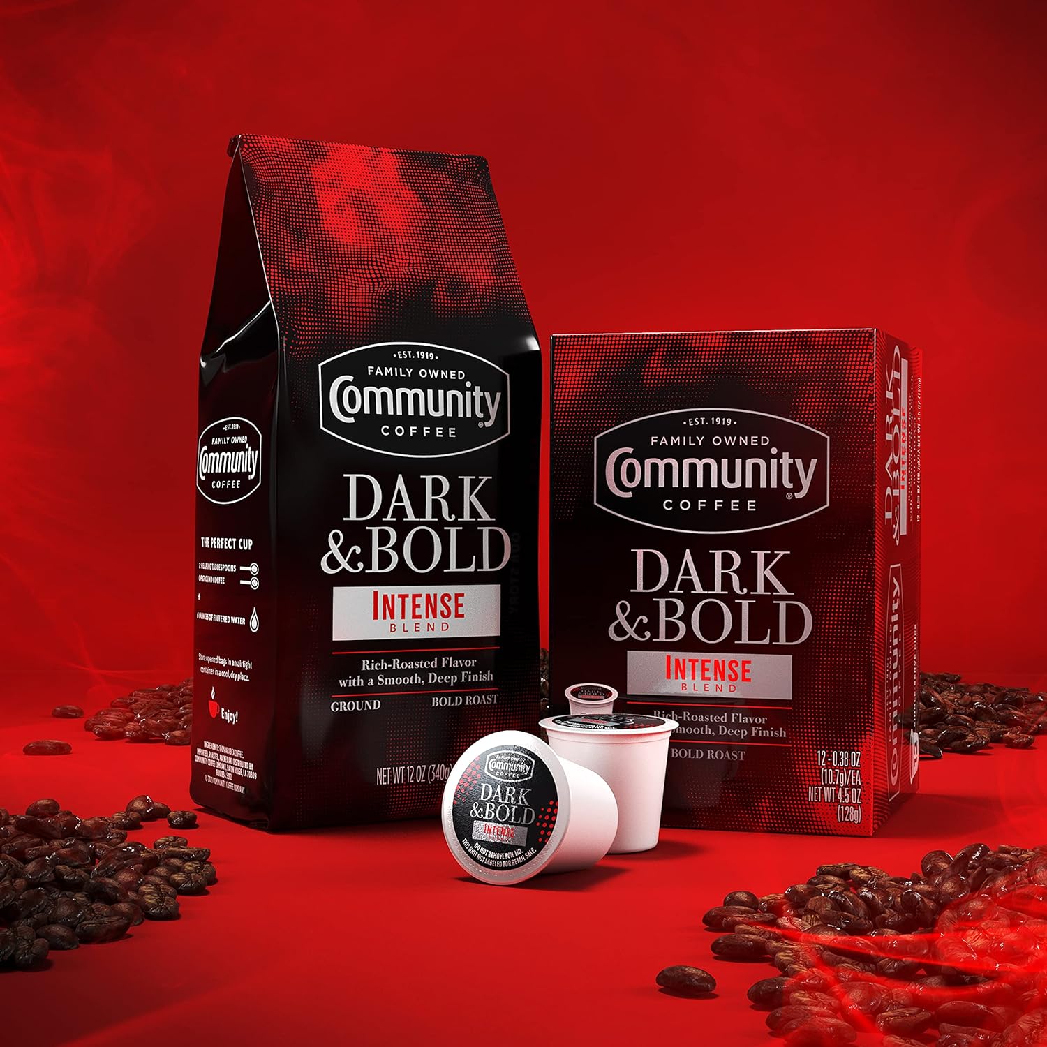 Community Coffee Dark & Bold Intense Blend 72 Count Coffee Pods, Dark Roast Compatible with Keurig 2.0 K-Cup Brewers, 12 Count (Pack of 6)