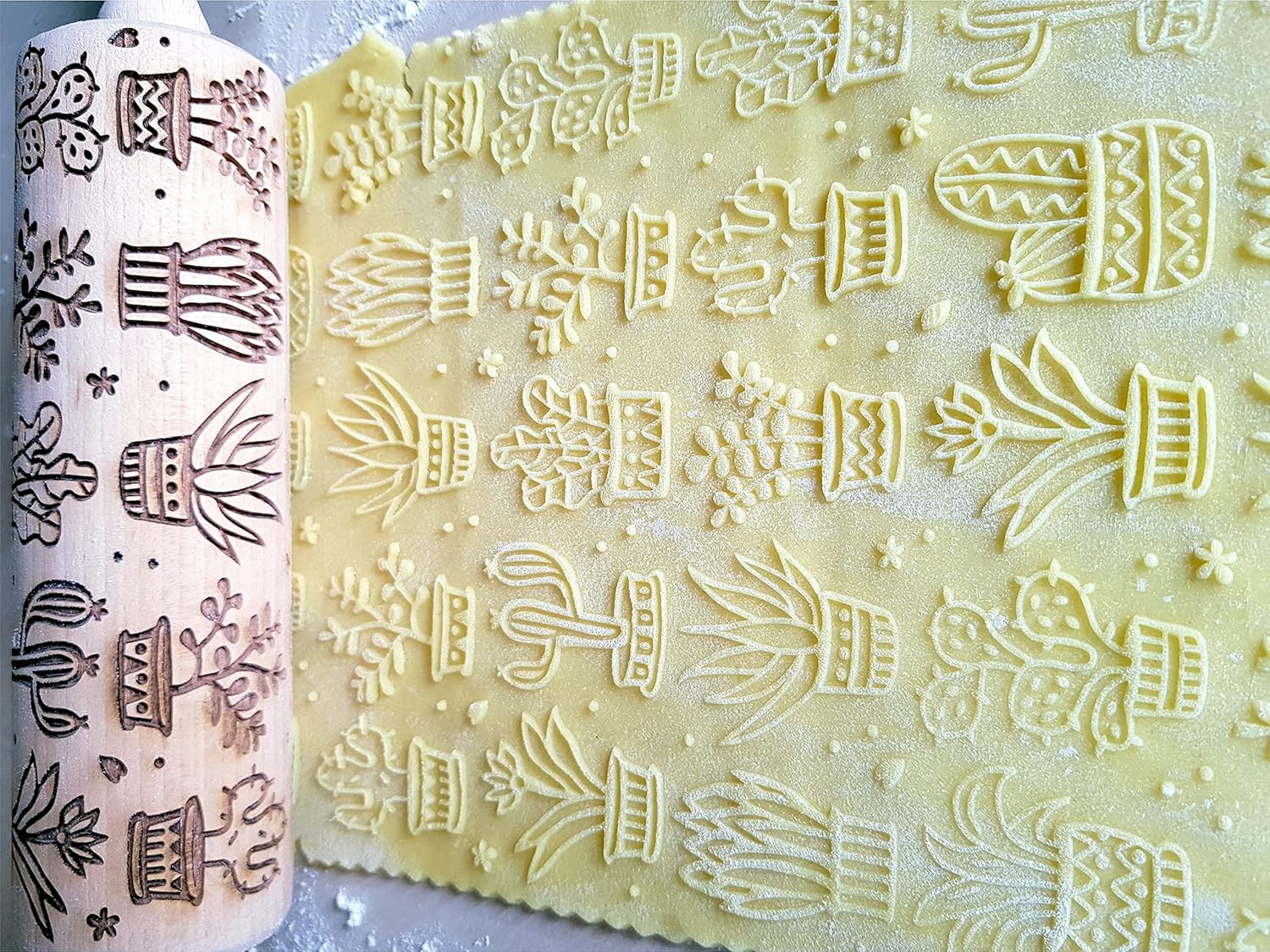 CACTUS Embossing Rolling Pin Embossed dough roller by Algis Crafts