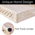 Mela Artisans Whitewash Wooden Decorative Tray with Handles | 16x12x2.5 Mango Wood Ottoman Tray | for Kitchen Countertop | Coffee Table | Snacks | Desserts | Breads | Bedroom Decor