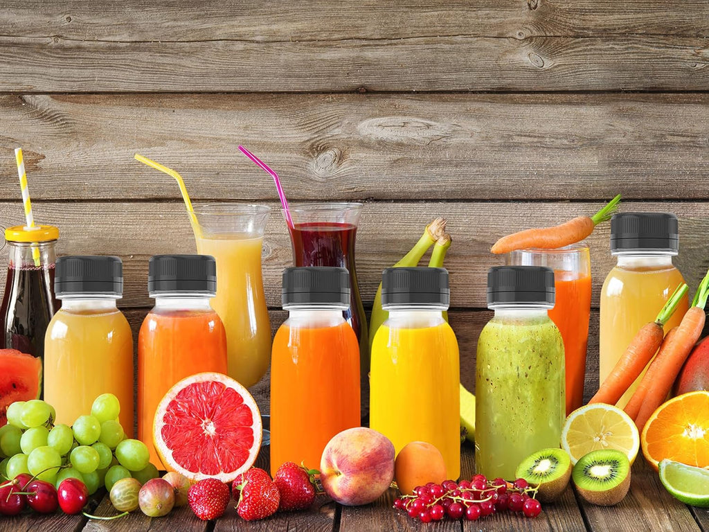 3 Pcs 8 oz Plastic Juice Bottle Reusable Transparent Bulk Beverage Containers with Black Lids for Juice, Drinking Milkshake Tea, Milk, Juicing Smoothie Water and Other Beverages, Fridge Storage