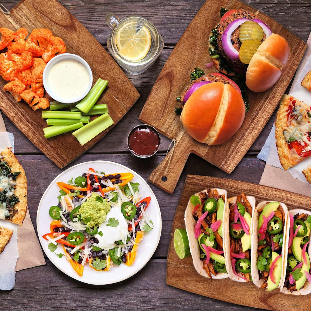 Patelai 12 Packs Wooden Cutting Board Set with Handles Large Kitchen Serving Plain Chopping Board Bulk Gifts for Mom for Vegetables Meat Pizza Cheese Fruit Bread(Acacia Wood,17 x 10 Inch)