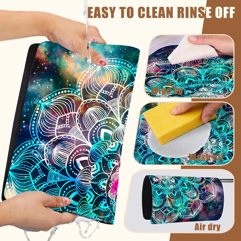 Abstract Mandala Galaxy Star Dish Drying Mat for Kitchen Counter Coffee Mat Hide Stain Absorbent Rubber Backed Dish Drainer Rack Pad Espresso Machine Coffee Bar Accessories 15.7 x 23.6 Inch