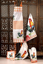 AMOUR INFINI Cotton Aprons for Women with Pocket, Adjustable Strap & Waist Ties - Washable Aprons for Baking, Cooking, Gardening (27.5 x 33 Inches - Farm Rooster)