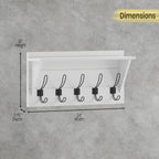 HBCY Creations 24" Wall Mounted Storage Rack - Pine Wood Construction - Solid White Finish - Upper Storage Shelf - 5 Hooks - Ideal for Entryway, Kitchen, Bathroom