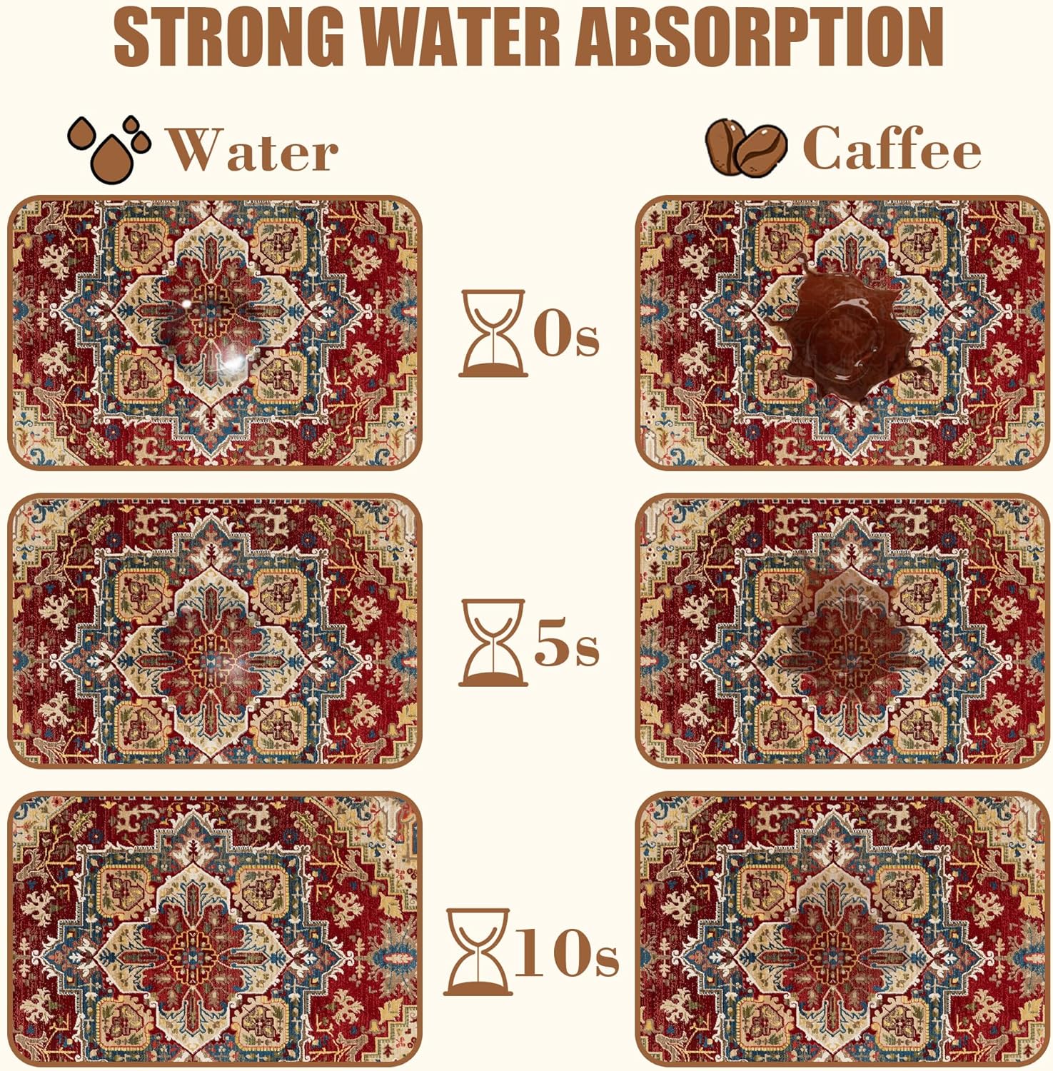 Boho Dish Drying Mat Persian Tribal Coffee Bar Mat for Countertop Absorbent Rubber Backed Hide Stain Dish Drainer Rack Pad Coffee Maker Espresso Machine Dining Room Decoration 11.8 x 19.7 Inch