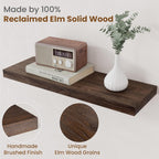 Floating Shelves for Wall Decor, 8 Inch Deep Rustic Solid Elm Wood Floating Shelves Wall Mounted, Wall Shelves with Invisible Bracket for Living Room Bathroom Bedroom Kitchen, 24 Inch Set of 2, Walnut