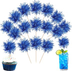 40 PCS Foil Firework Cupcake Toppers Sparkle Tinsel Cupcakae Picks Sparkler Fireworks Party Decorations Cocktail Fruit Toothpick for Birthday Wedding Graduation Party Decorations Supplies Dark Blue