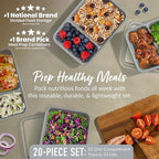 Bentgo Prep - 20-Piece 2-Compartment Reusable Meal Prep Containers with Lids, PFAS & BPA Free Materials, Durable, Microwave, Freezer, & Dishwasher Safe To Go Food Storage (Silver)