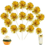 Ephlyn 30Pcs Foil Firework Cupcake Toppers Sparkles Fireworks Sticks Birthday Decorations Sparkle Tinsel Cocktail Fruit Toothpick for Birthday Wedding Graduation Party Cake Decorations Gold
