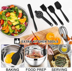E-far Mixing Bowls with Lids Set, 21PCS Stainless Steel Salad Mixing Bowls with 3 Grater Attachments, Size 7, 4.6, 3.5, 2.6, 2, 1.5, 1QT, Nesting Design & Black Airtight Lid, For Baking/Prepping