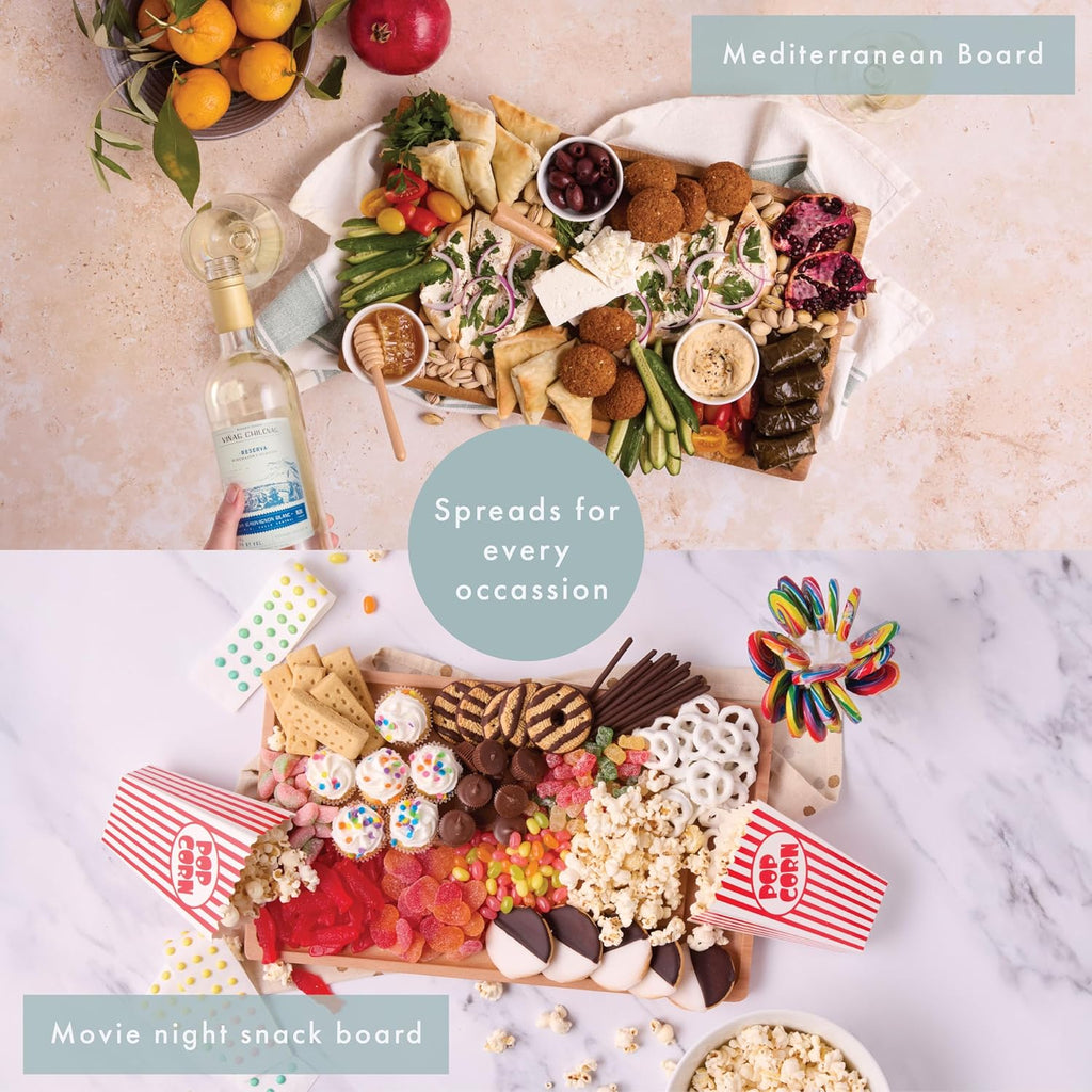 Charcuterie Board - Cheese Board with Grooves & Built-in Handles, Snack Tray for Vegetables, Fruits, Meat, Nuts - Decorative Wooden Serving Tray for Kitchen House Warming Gift