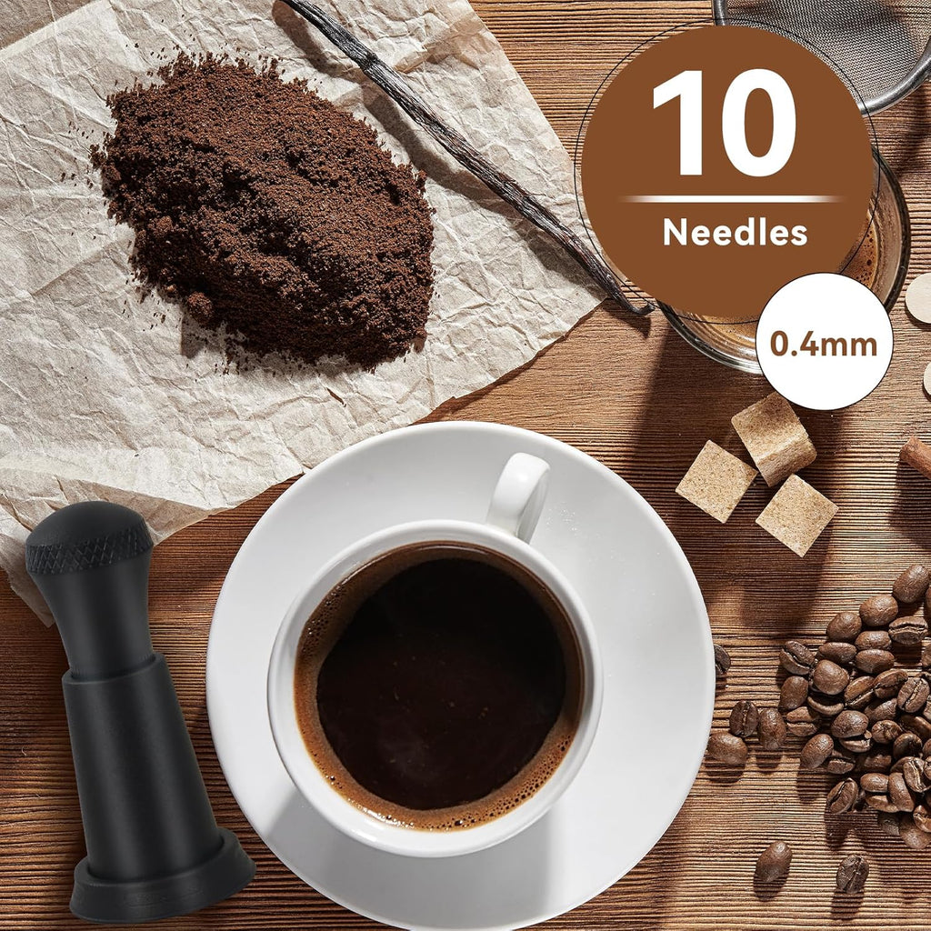 WDT Distribution Tool, Espresso Coffee Stirrer - 0.4mm 10 Needles Espresso Stirrer, Espresso Distributor for Barista Espresso Machine Accessories - Black