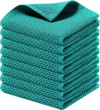 Kitinjoy 100% Cotton Kitchen Dish Cloths, 8 Pack Waffle Weave Ultra Soft Absorbent Dish Towels for Drying Dishes Quick Drying Kitchen Towels Dish Rags, 12 X 12 Inches, Teal