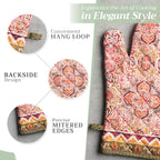 Maison d' Hermine Oven Gloves 100% Cotton Oven Mitt 7" x 13" with Loop Heat Resistant, BBQ, Cooking Gloves, Baking, Grilling, Kitchen, Handling Hot Pans (Pack of 1, Damask)