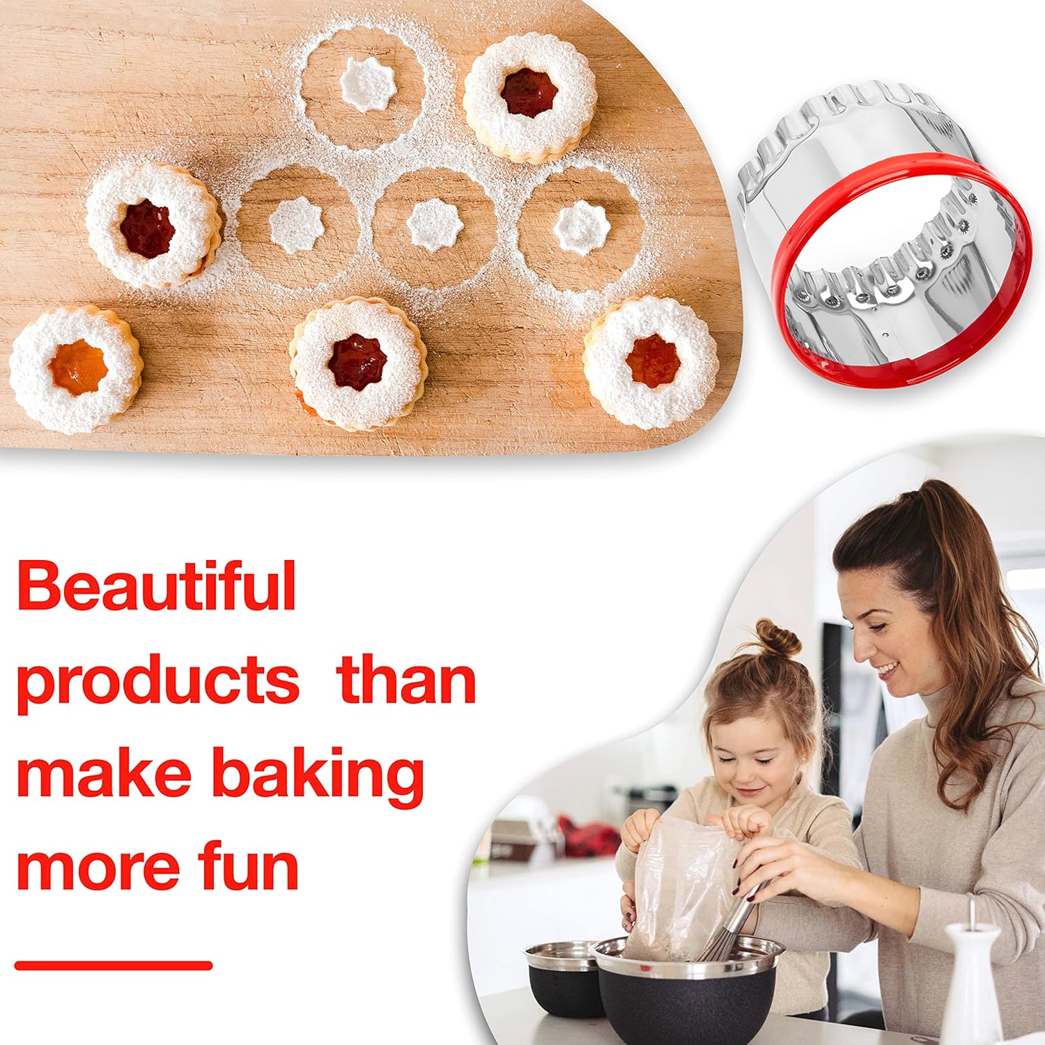 3Pcs Large Biscuit Cutter 3", 4", 5", Fluted Round Cookie Cutters for Baking, Sandwiches Cutter, Scone Cutter, Coated with Soft PVC for Protection